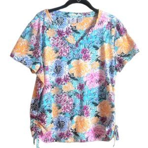 Caribbean Joe Floral V-Neck Side Tie T-Shirt, Size XL
